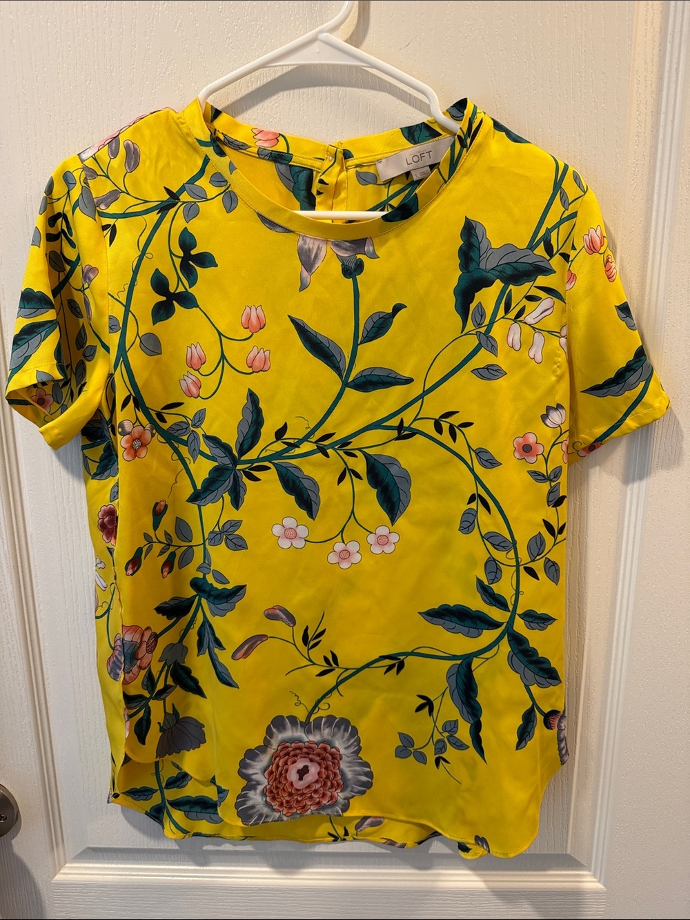 LOFT Bright Yellow Floral Short-Sleeve Crewneck Blouse